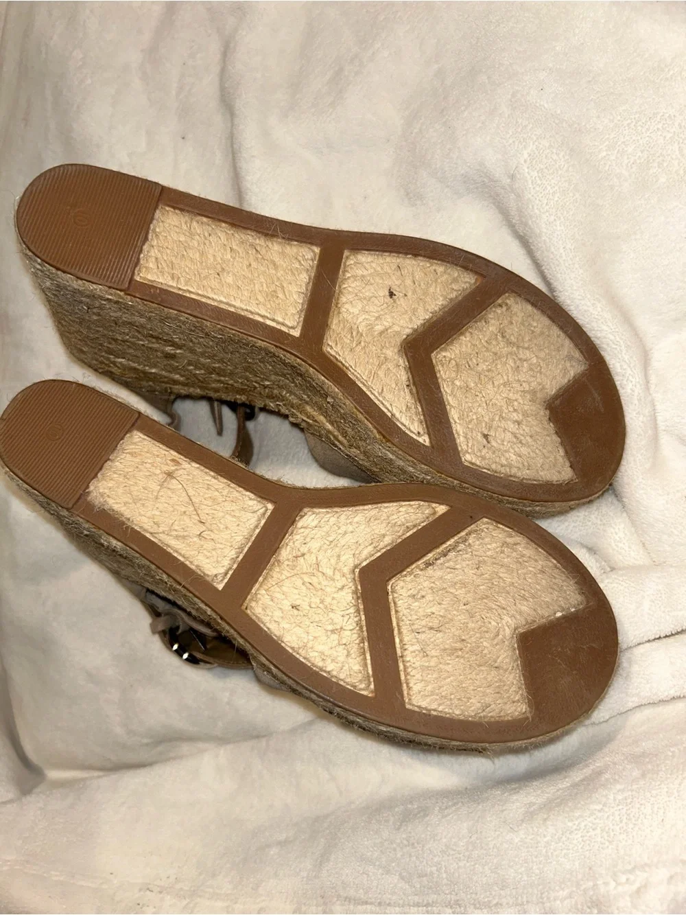 Marc Fisher Taupe Suede Espadrille Wedge Sandals with Ankle Buckle